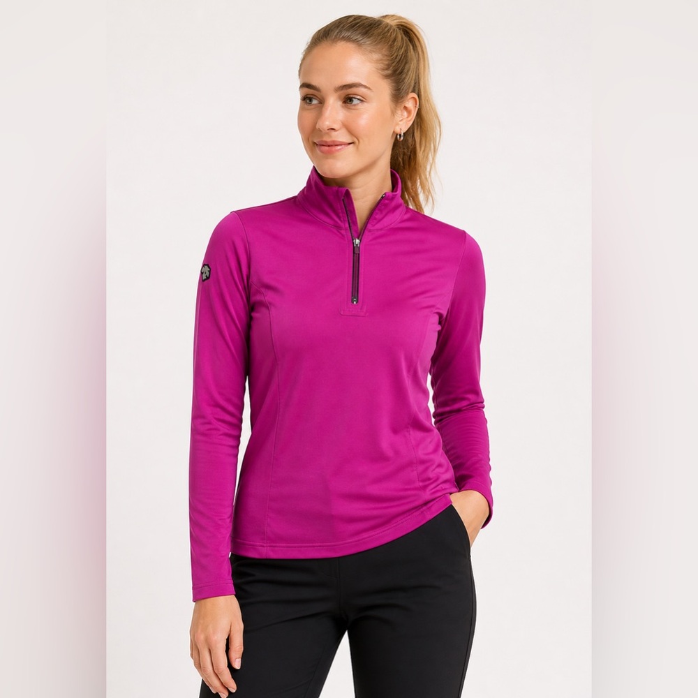 Descente Women’s Pink Magenta Half Zip Performance Top Size L Athletic Ski Golf
